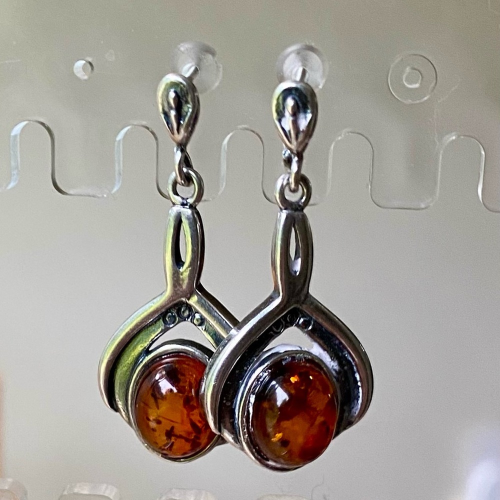 Elegant Silver and Amber Drop Earrings